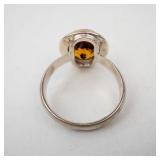 Amber Sterling Silver Ring - Size 7.75