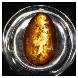 Amber Cabochon Ring - 44.58 Ct Oval 43x25mm - Silver Setting