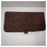 Beaded Brown Evening Clutch with Ball Clasp - Vintage Beadwork Purse. Includes Mini Vintage Comb