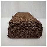 Beaded Brown Evening Clutch with Ball Clasp - Vintage Beadwork Purse. Includes Mini Vintage Comb