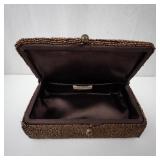 Beaded Brown Evening Clutch with Ball Clasp - Vintage Beadwork Purse. Includes Mini Vintage Comb
