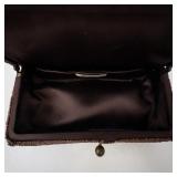 Beaded Brown Evening Clutch with Ball Clasp - Vintage Beadwork Purse. Includes Mini Vintage Comb