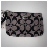 Coach Signature Monogram Wristlet - Black/Beige Fabric, Teal Interior