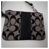 Coach Signature Wristlet - Monogram Canvas with Black Leather Trim