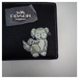 Coach New York Black Pebbled Leather Wallet With Teddy Bear Patch