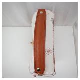 Floral White Leather Flap Handbag with Brown Crochet-Woven Body & Heart Clasp