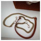 Floral White Leather Flap Handbag with Brown Crochet-Woven Body & Heart Clasp