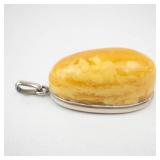 Large Butterscotch Amber Pendant - 43x23mm