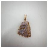 Lavender Agate Wire-Wrapped Pendant - Gold-Tone Wire