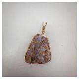 Lavender Agate Wire-Wrapped Pendant - Gold-Tone Wire