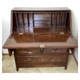 Asian Carved 5 Drawer Secretary Desk