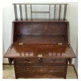 Asian Carved 5 Drawer Secretary Desk