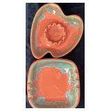 MCM Orange & Green Drip Glaze Ceramic Ashtrays by California Pottery