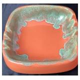 MCM Orange & Green Drip Glaze Ceramic Ashtrays by California Pottery