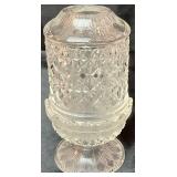 Liquid Silver Glazed Footed Jeanette Glass Lidded Dish and Fairy Lamps