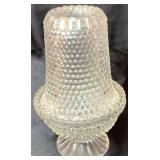 Liquid Silver Glazed Footed Jeanette Glass Lidded Dish and Fairy Lamps