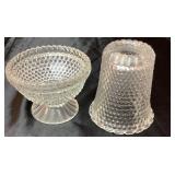 Liquid Silver Glazed Footed Jeanette Glass Lidded Dish and Fairy Lamps