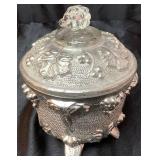 Liquid Silver Glazed Footed Jeanette Glass Lidded Dish and Fairy Lamps