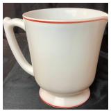 Vintage Milk Glass Measuring Cup with Red Trim and Utility Ware  Pitcher by Knowles China Co.