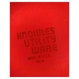 Vintage Milk Glass Measuring Cup with Red Trim and Utility Ware  Pitcher by Knowles China Co.