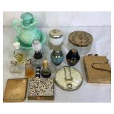 Vintage Vanity Accessories and Avon Bottles plus Vapo-Cresolene Vaporizer Oil Lamp