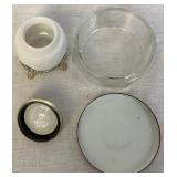 Vintage Vanity Accessories and Avon Bottles plus Vapo-Cresolene Vaporizer Oil Lamp