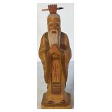 Ken Jensen Raku Pottery Interlocking  Lidded Jars, Butler Crumb Scraper and Hand Carved Wooden Statue of Chinese Scholar