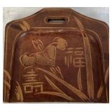 Ken Jensen Raku Pottery Interlocking  Lidded Jars, Butler Crumb Scraper and Hand Carved Wooden Statue of Chinese Scholar