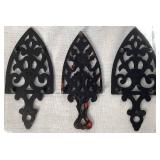 Cast Iron Bundle - Cast Iron Matchstick Holder, Crescent Miniature Stove and Cast Iron Sad Iron Cathedral Trivets