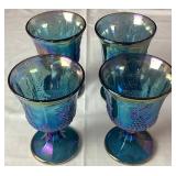 Indiana Glass Co Harvest Glass Blue Iridescent Carnival Glass Pitcher and Goblets Set