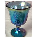 Indiana Glass Co Harvest Glass Blue Iridescent Carnival Glass Pitcher and Goblets Set