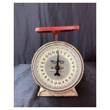 Vintage Kitchen Bundle - Way Rite Kitchen Scale, Cast Iron Coffee Grinder and 10" Red & White Enamelware Bowl