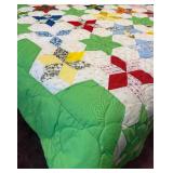 Handmade Twin Size Light Green Patchwork Star Quilt