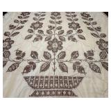 Handmade Full Size Cream and Brown Cross Stitch Flower Quilt