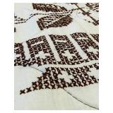 Handmade Full Size Cream and Brown Cross Stitch Flower Quilt