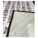 Handmade Full Size Cream and Brown Cross Stitch Flower Quilt