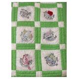 Handmade Twin Size Light Green State Birds Quilt