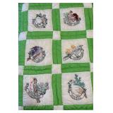Handmade Twin Size Light Green State Birds Quilt