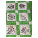 Handmade Twin Size Light Green State Birds Quilt
