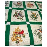 Handmade Queen Size Dark Green North American Bird Quilt