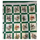Handmade Queen Size Dark Green North American Bird Quilt