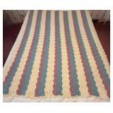 Handmade Multi-color Striped Crocheted Afghan in Mauve, Blue and Cream