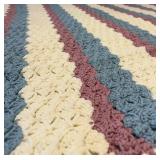 Handmade Multi-color Striped Crocheted Afghan in Mauve, Blue and Cream