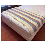Handmade Multi-color Striped Crocheted Afghan in Mauve, Blue and Cream