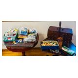 Mid Century Modern Wooden 3 Tier Accordion Sewing Box with Sewing Supplies