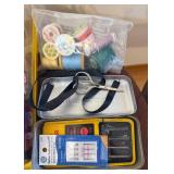 Mid Century Modern Wooden 3 Tier Accordion Sewing Box with Sewing Supplies