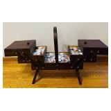 Mid Century Modern Wooden 3 Tier Accordion Sewing Box with Sewing Supplies
