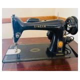Vintage Singer Sewing Machine Model 66 in Wooden Cabinet