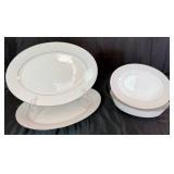 Noritake Tahoe 2585 China Set - White On White Floral Design with Platinum Trim