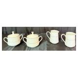 Noritake Tahoe 2585 China Set - White On White Floral Design with Platinum Trim